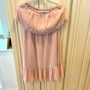 Express off the shoulder dusty rose pink dress with lacy accents